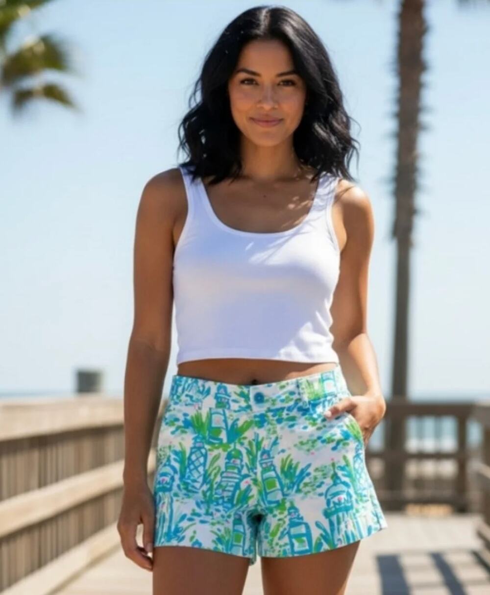 Lilly Pulitzer Callahan Shorts Lighthouse Seaweed Print Womens 4 Coastal